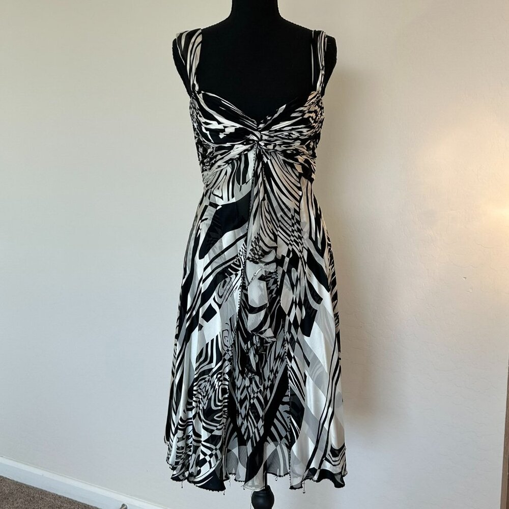 Alberto Makali silk overlay black and white cocktail dress SIZE 4 with scarf
